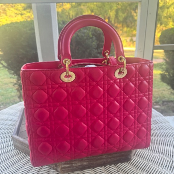 AUTHENTIC! *Barbie-Fuscia PINK* CHRISTIAN DIOR Lady Dior Cannage Lambskin - Picture 16 of 16